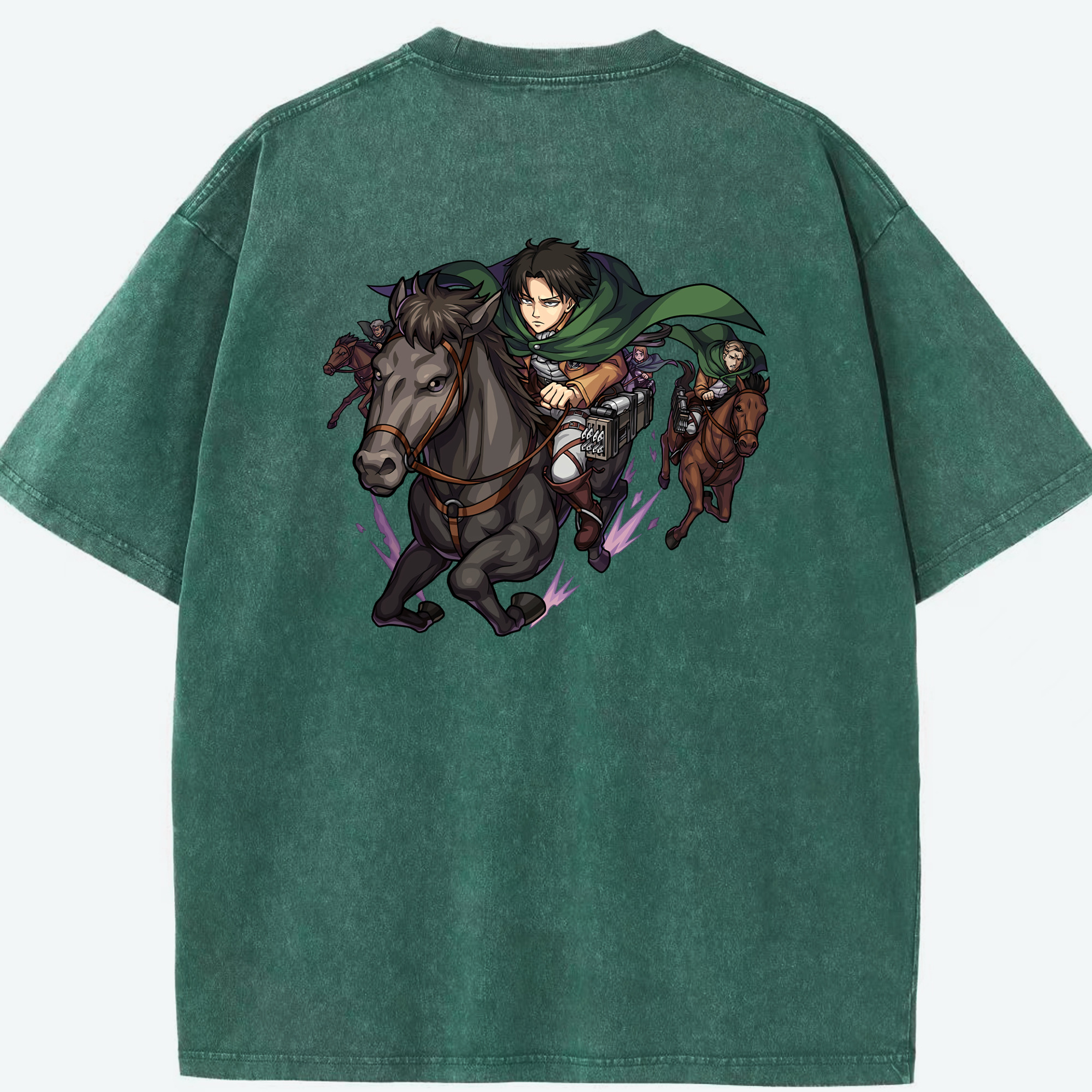 （画像用） 進撃の巨人 リヴァイ·アッカーマン Attack on Titan Levi Ackerman 綿100% ヴィンテージ風 半袖Tシャツ（背面プリント）